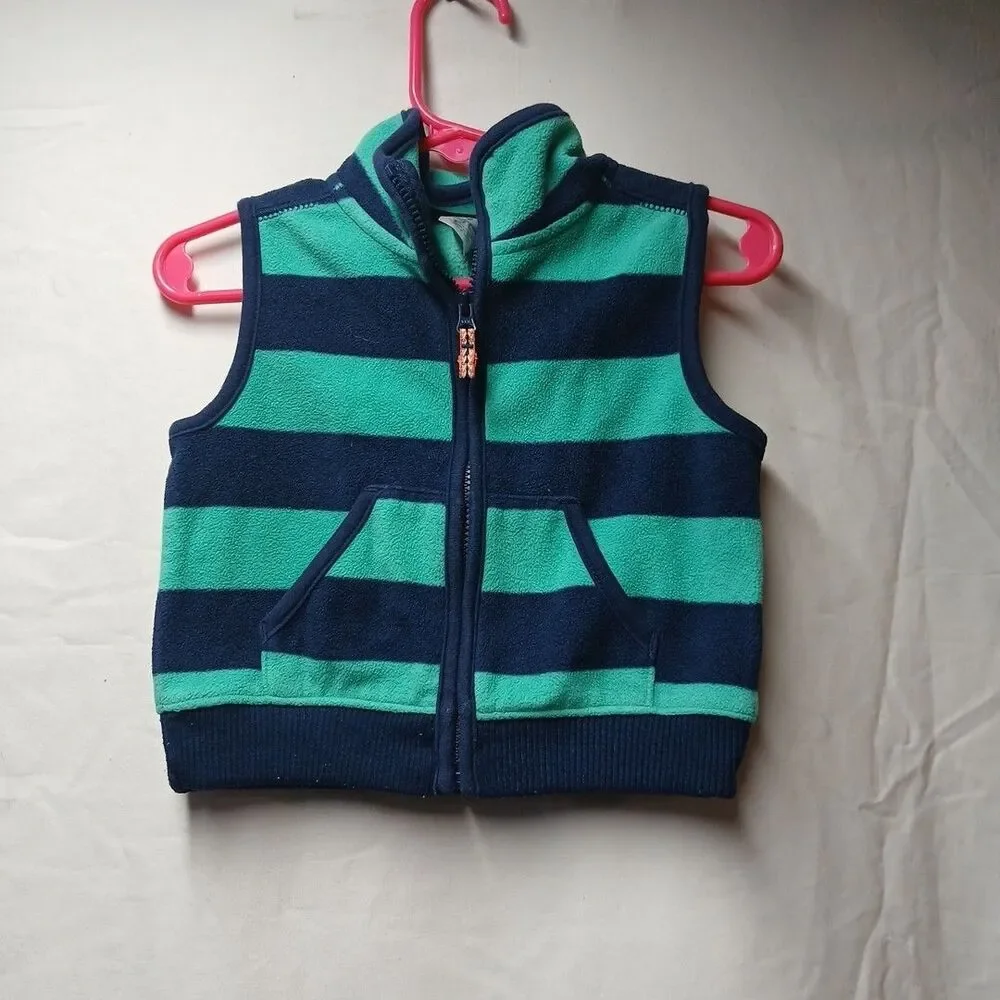 Carters ~ Boy's Sleeveless Hoodie~ Size 9 Months ~ Teal/Blue Striped.